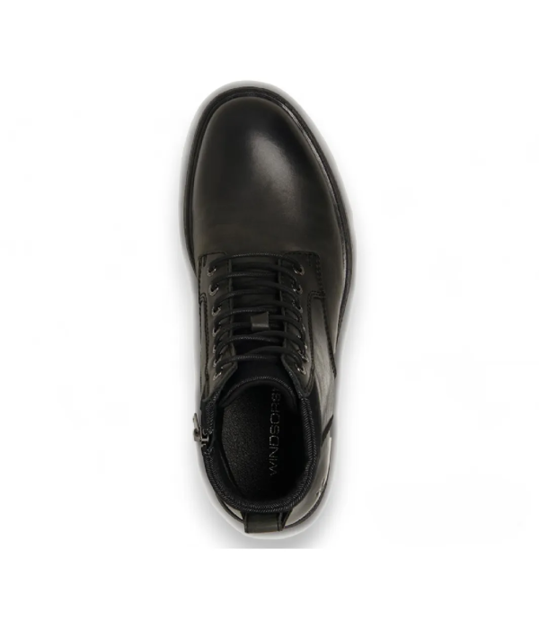 Beau - Men's Black Lace Up Side Zip Leather Chelsea Boots