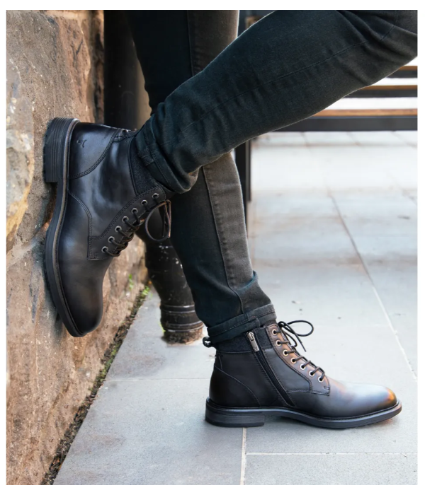 Beau - Men's Black Lace Up Side Zip Leather Chelsea Boots