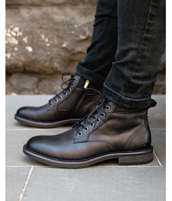 Beau - Men's Black Lace Up Side Zip Leather Chelsea Boots