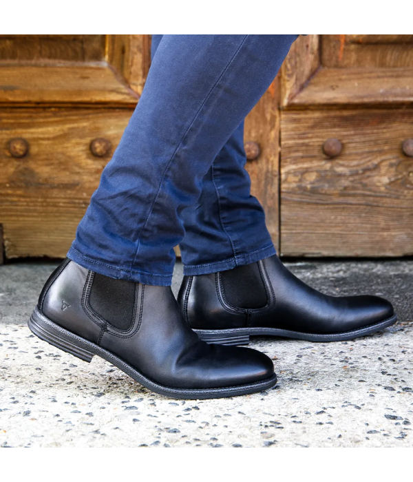 Sergio - Men's Black Slip On Leather Chelsea Boots