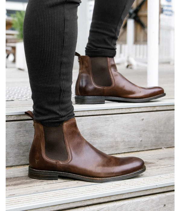 Sergio - Men's Brown Slip On Leather Chelsea Boots