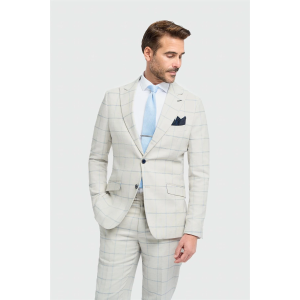 Gabriel - Men's Grey 2 Piece Linen Checked Suit
