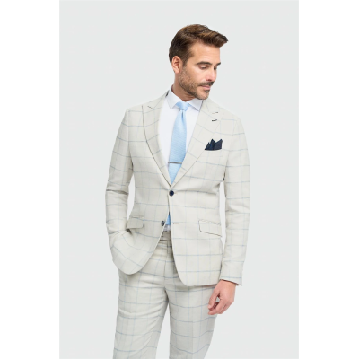 Gabriel - Men's Grey 2 Piece Linen Checked Suit
