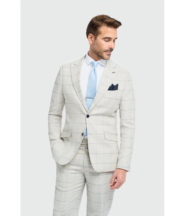 Gabriel - Men's Grey 2 Piece Linen Checked Suit
