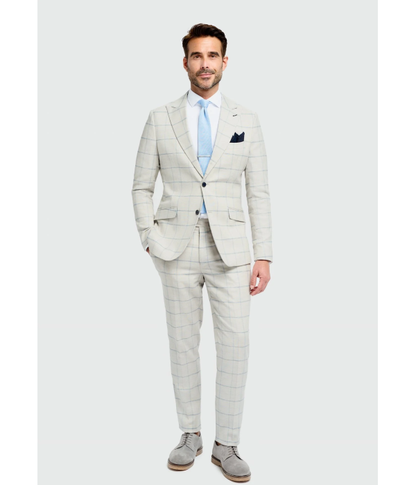 Gabriel - Men's Grey 2 Piece Linen Checked Suit