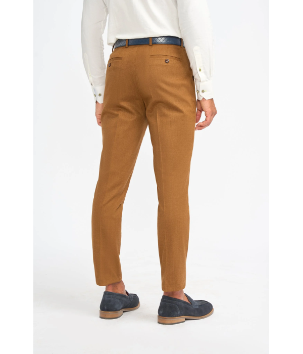James - Men's Camel Brown 3 Piece Wool Tailored Fit Suit