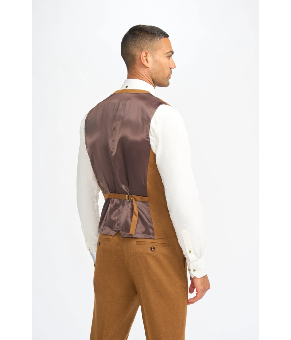 James - Men's Camel Brown 3 Piece Wool Tailored Fit Suit