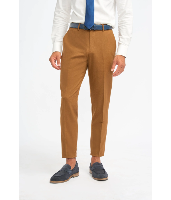 James - Men's Camel Brown 3 Piece Wool Tailored Fit Suit