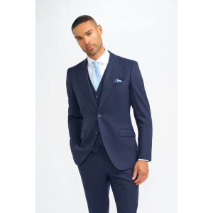 James - Men's Navy Blue 3 Piece Wool Tailored Fit Suit