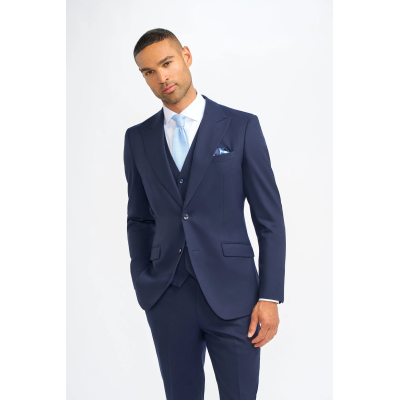 James - Men's Navy Blue 3 Piece Wool Tailored Fit Suit