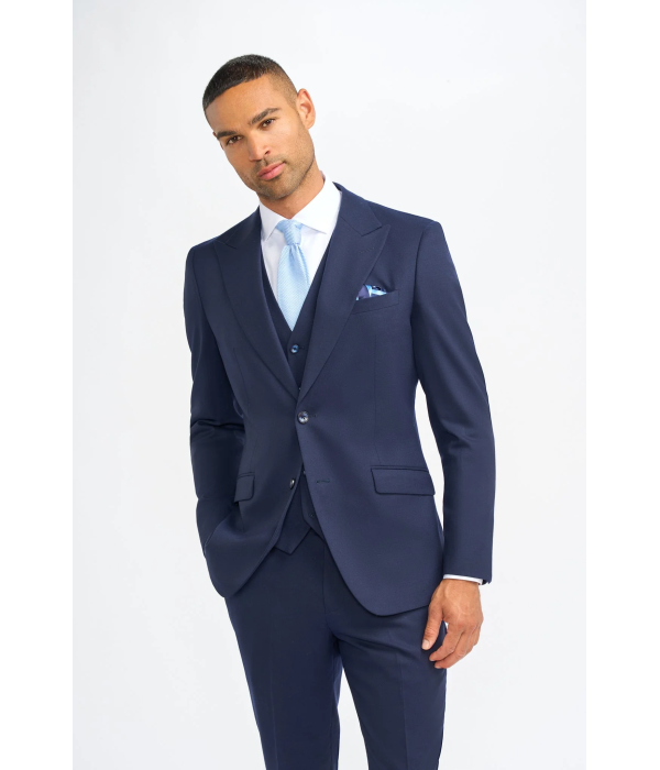 James - Men's Navy Blue 3 Piece Wool Tailored Fit Suit