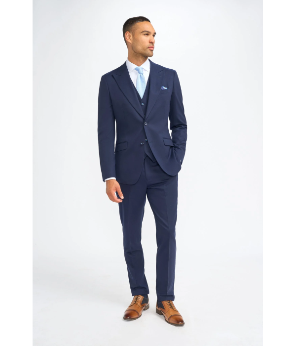 James - Men's Navy Blue 3 Piece Wool Tailored Fit Suit