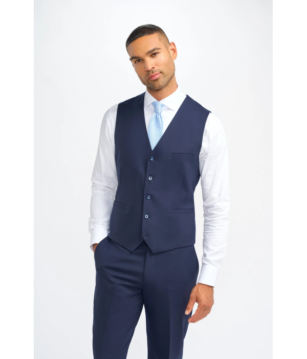 James - Men's Navy Blue 3 Piece Wool Tailored Fit Suit