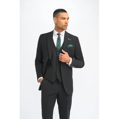 Malibu - Men's Black 3 Piece Tailored Fit Suit