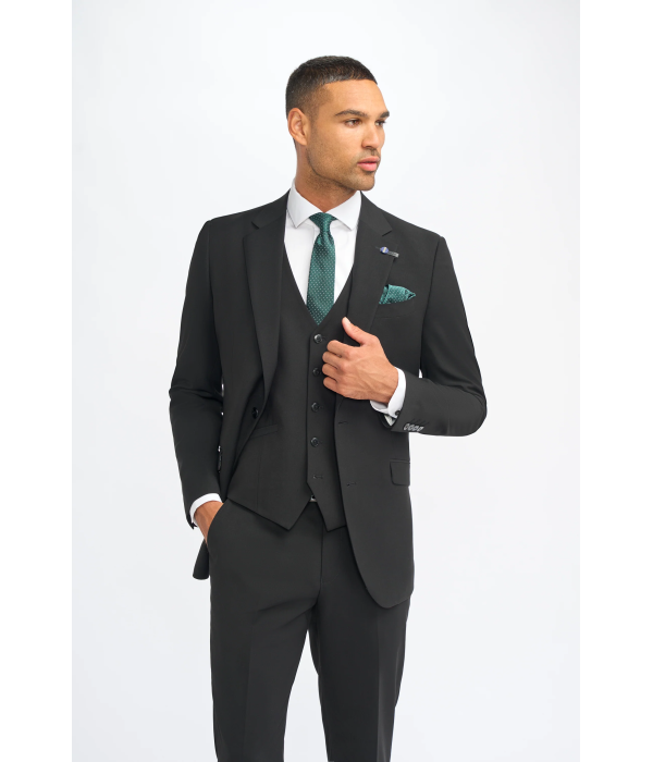 Malibu - Men's Black 3 Piece Tailored Fit Suit