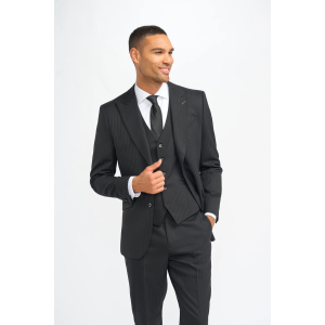 Roberto - Men's Black 3 Piece Shadow Stripes Wool Blend Suit