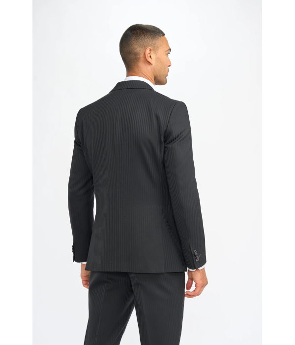 Roberto - Men's Black 3 Piece Shadow Stripes Wool Blend Suit