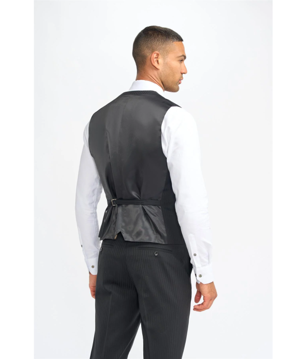 Roberto - Men's Black 3 Piece Shadow Stripes Wool Blend Suit