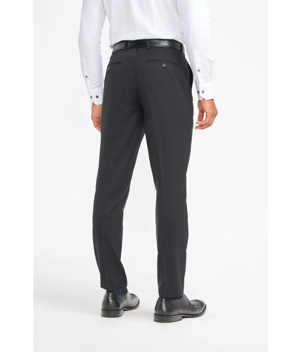 Roberto - Men's Black 3 Piece Shadow Stripes Wool Blend Suit