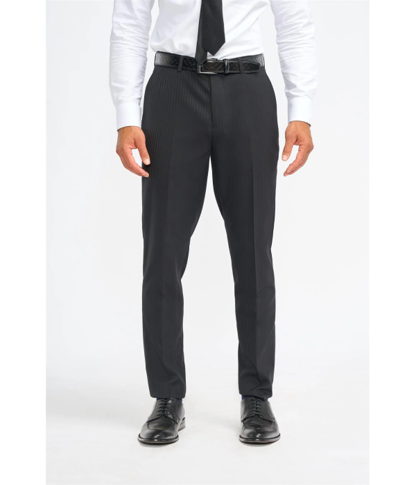 Roberto - Men's Black 3 Piece Shadow Stripes Wool Blend Suit