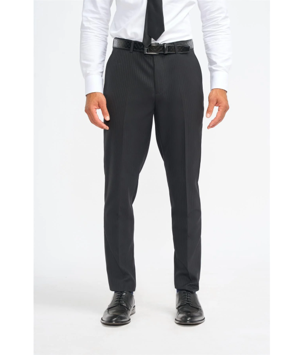 Roberto - Men's Black 3 Piece Shadow Stripes Wool Blend Suit
