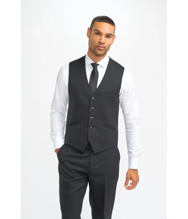 Roberto - Men's Black 3 Piece Shadow Stripes Wool Blend Suit
