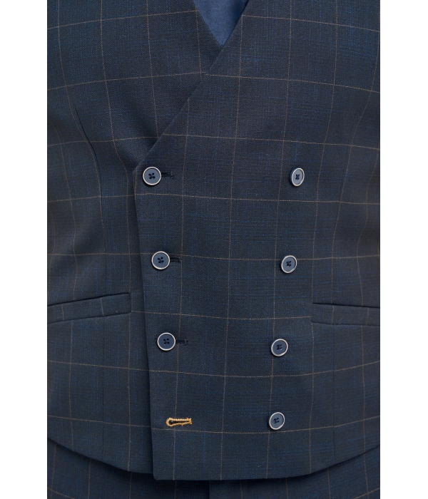 Torino - Men's 3 Piece Tailored Fit Navy Check Suit