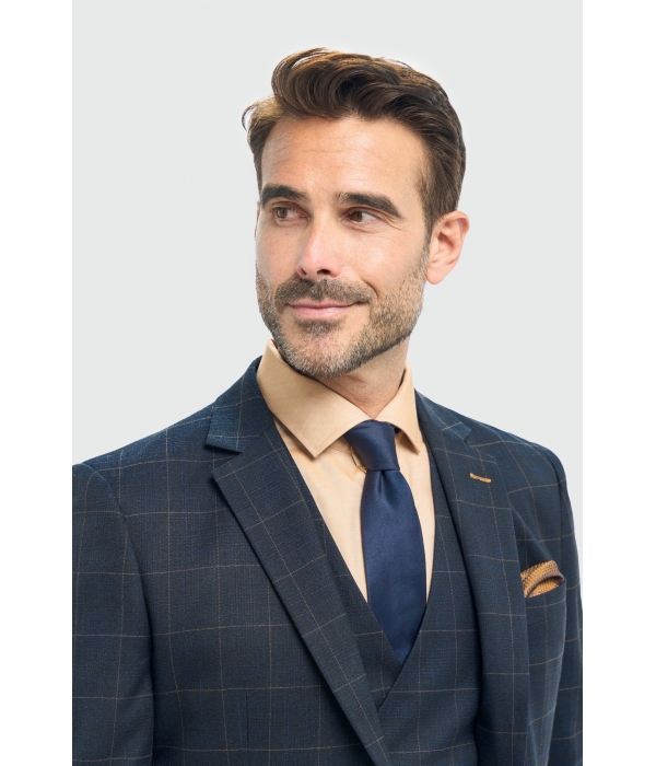 Torino - Men's 3 Piece Tailored Fit Navy Check Suit