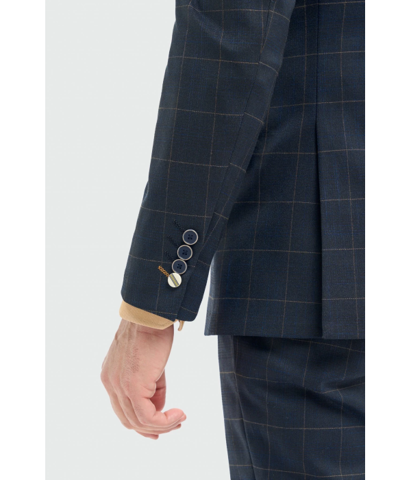 Torino - Men's 3 Piece Tailored Fit Navy Check Suit