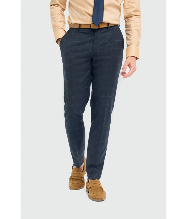 Torino - Men's 3 Piece Tailored Fit Navy Check Suit