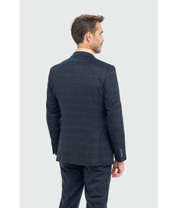 Torino - Men's 3 Piece Tailored Fit Navy Check Suit