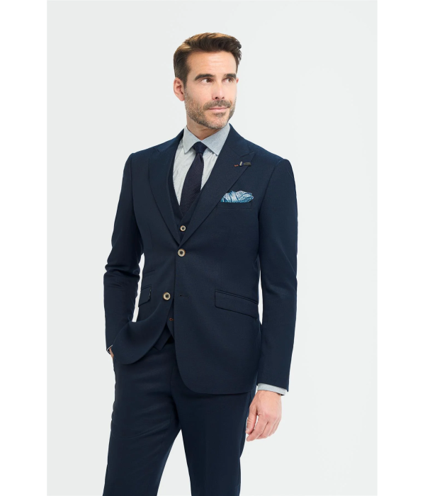 Tropez - Men's 3 Piece Navy Tailored Fit Suit