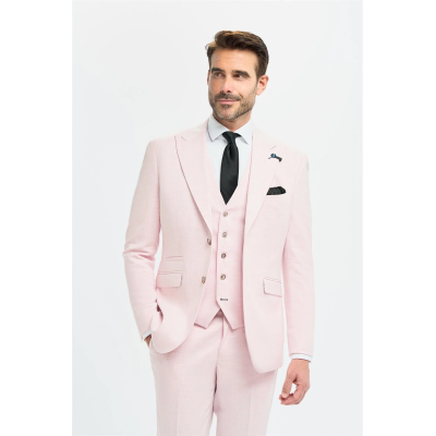 Tropez - Men's 3 Piece Pink Tailored Fit Suit