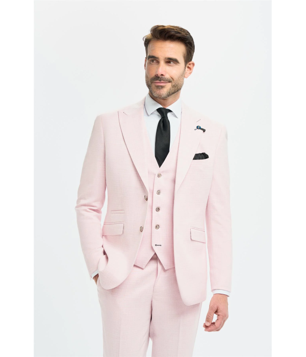Tropez - Men's 3 Piece Pink Tailored Fit Suit