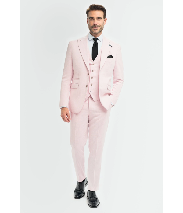 Tropez - Men's 3 Piece Pink Tailored Fit Suit