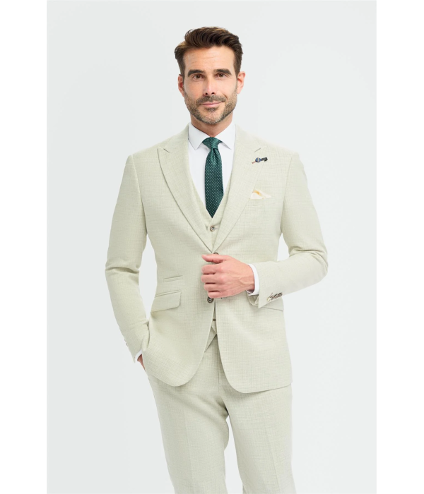 Tropez - Men's 3 Piece Sage Green Tailored Fit Suit