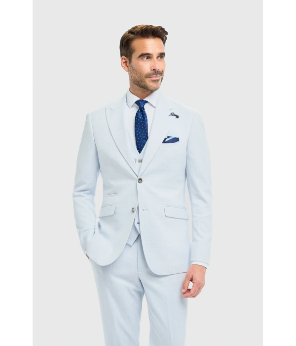 Tropez - Men's 3 Piece Sky Blue Tailored Fit Suit