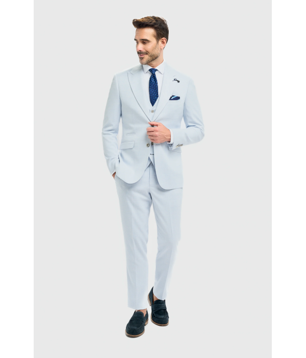 Tropez - Men's 3 Piece Sky Blue Tailored Fit Suit